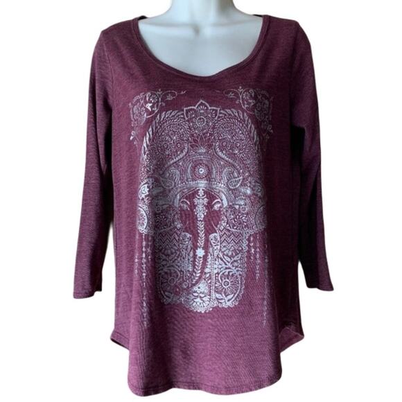Lucky Brand Silver Foil Elephant Hamsa Graphic Tee - Picture 1 of 9